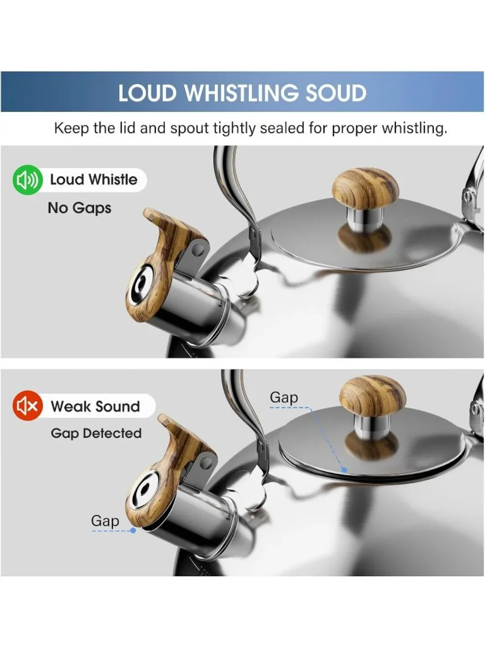 Silver Mirror Kitchen Whistling Tea Kettle 2.6 Quart Stainless Steel Stovetop
